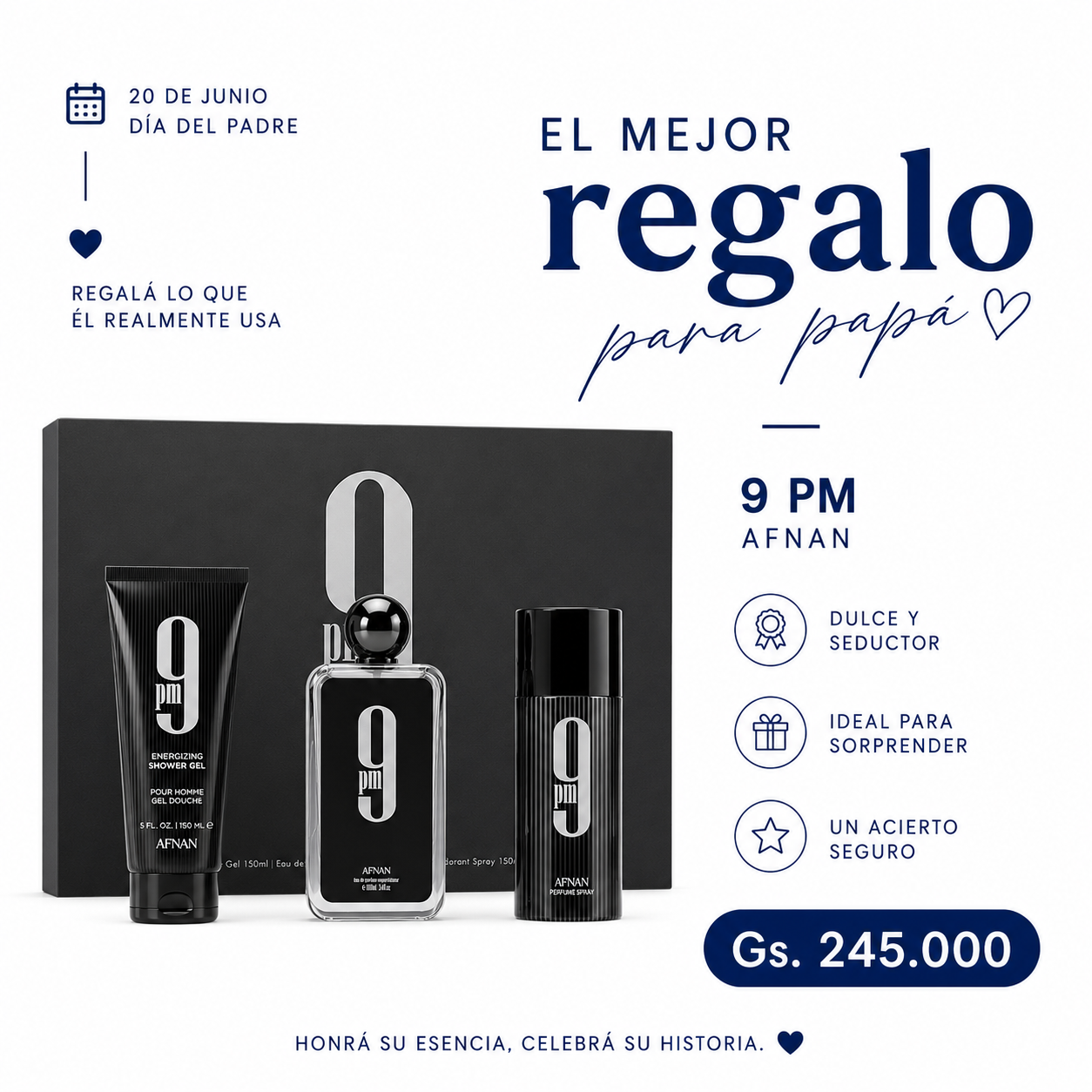 KIT AFNAN 9PM 100ML + GEL + DESODORANTE